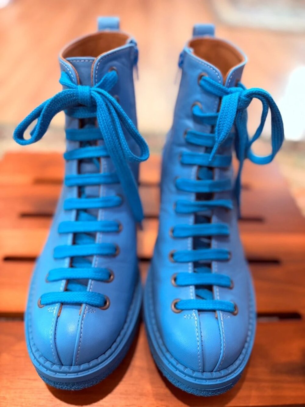 John Fluevog Blue Leather Ankle Boots Size 9.5